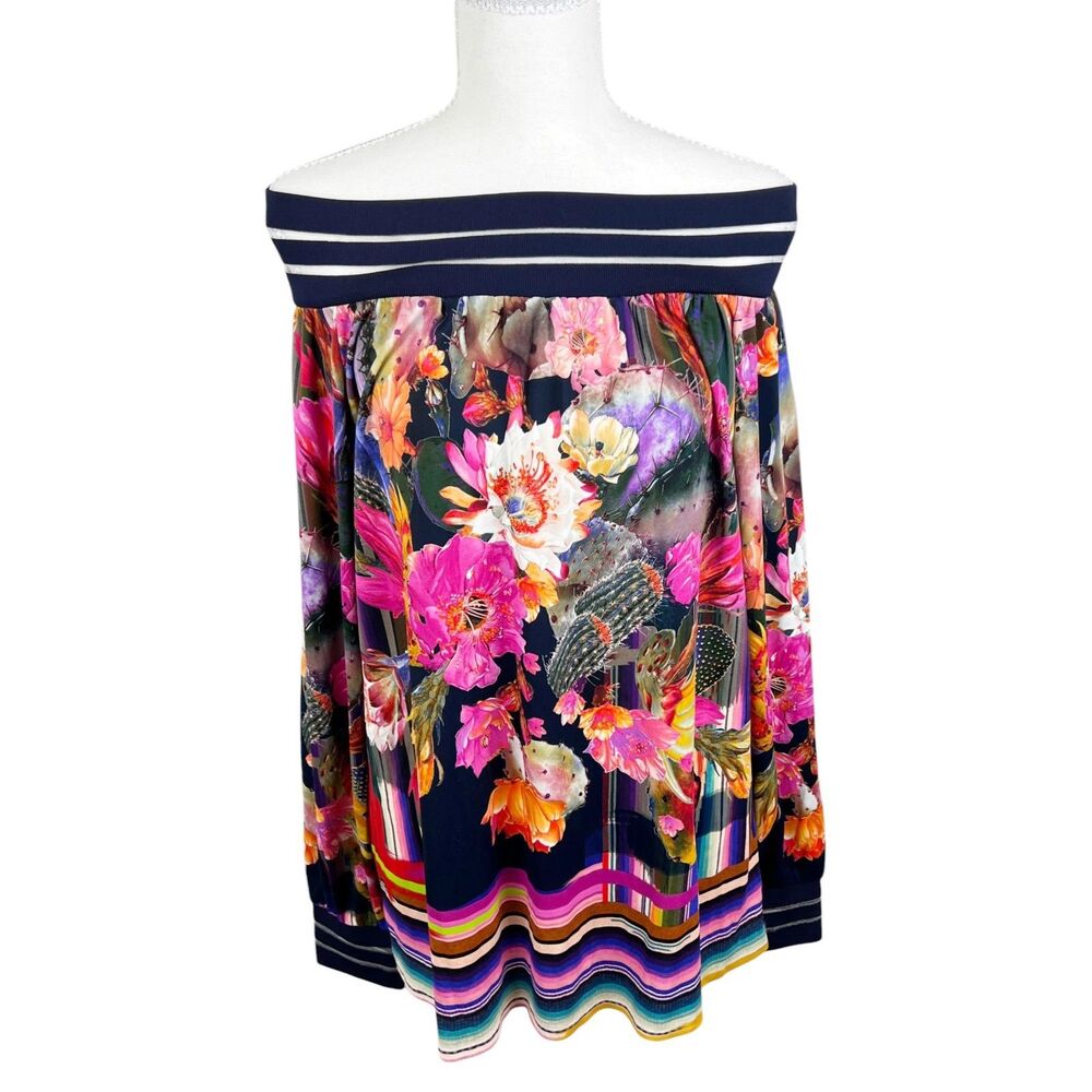 Fuzzi Blouse Women M Off Shoulder Floral Striped Ribbed Trim Jean Paul Gaultier